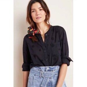 Anthropologie Pilcro and The Letterpress The Whitney Black Dot Button down Top